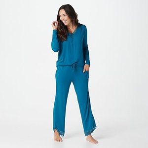 Carole Hochman Silky Jersey Pajama PJs Set Teal